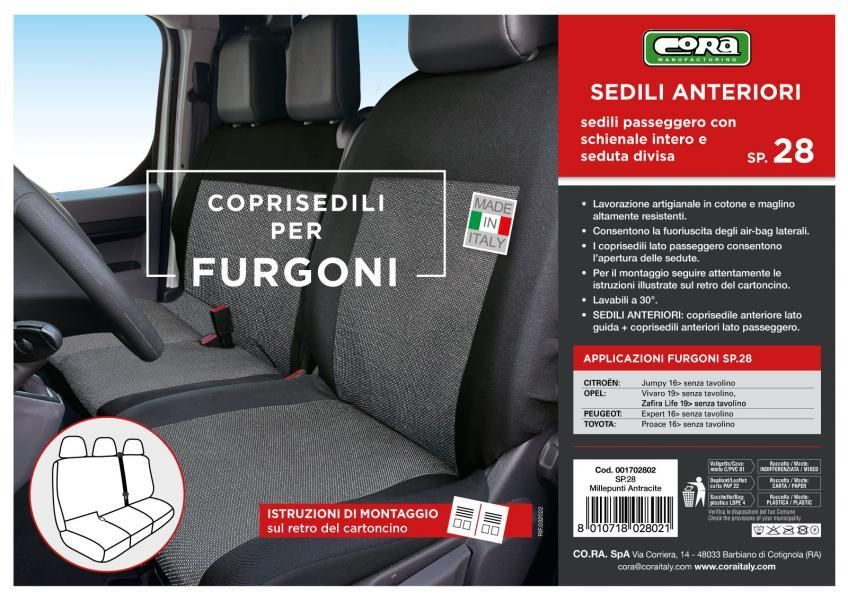 Cora Coprisedili per furgoni tg. SP28 seduta divisa tess. misto cotone nero