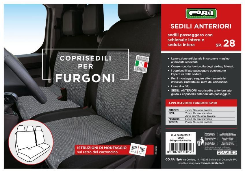 Fundas de asiento para furgoneta Cora, talla SP28, asiento completo, mezcla de algodón negro