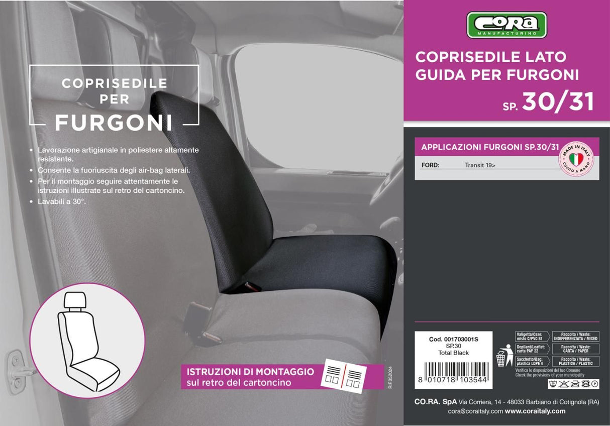 Cora Driver's Side Car Seat Cover for SP30/SP31 Vans Black Polyester Fabric