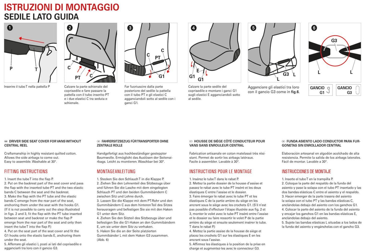 Cora Coprisedile auto lato guida per furgoni SP30/SP31 tessuto poliestere nero