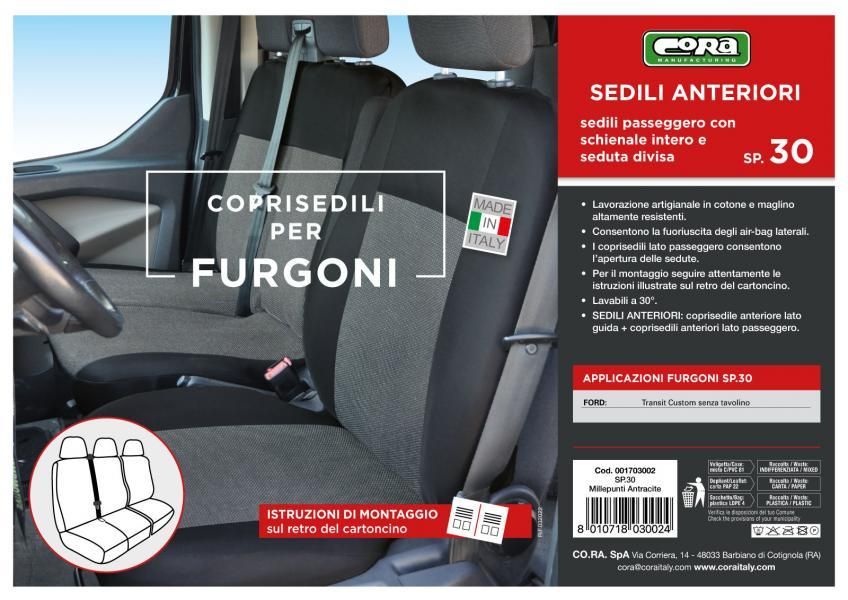 Cora Van Seat Covers, Size SP30, Split Seat, Black Cotton Blend Fabric