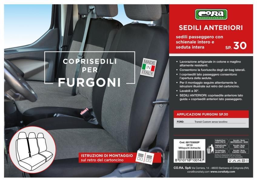 Cora Van Seat Covers, Size SP30, Full Seat, Black Cotton Blend