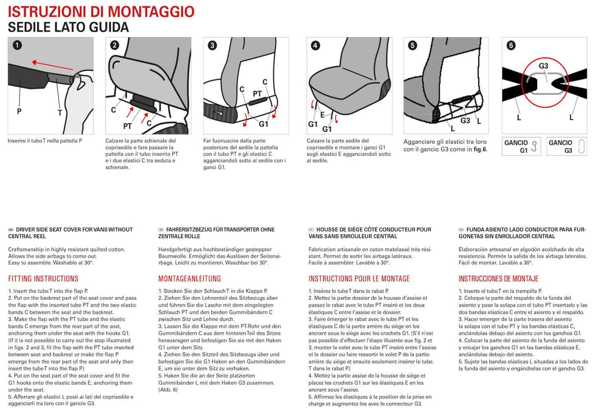 Cora Coprisedile auto lato guida per furgoni SP30/SP31 tessuto misto cotone nero