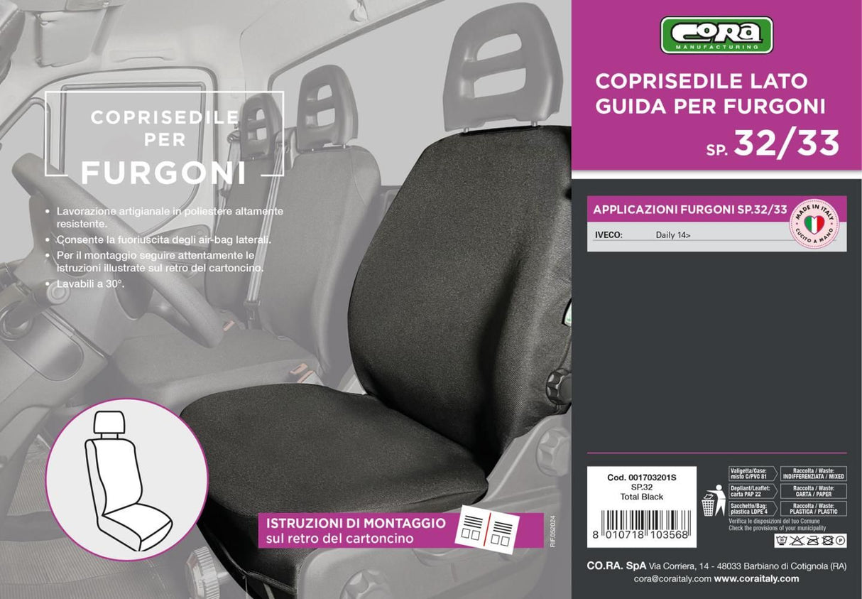 Cora Coprisedile auto lato guida per furgoni SP32/SP33 tessuto poliestere nero