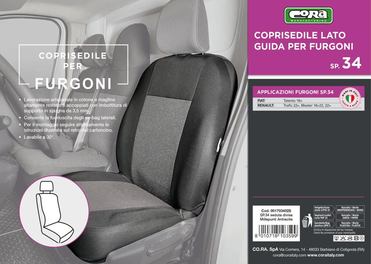 Cora SP34 Black Cotton Blend Driver's Seat Cover for Vans