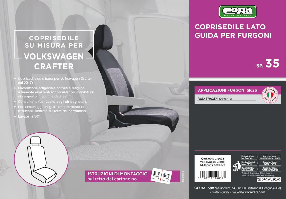 Cora Manufacturing Coprisedile lato guida per furgoni tg. SP35 tess. misto cotone nero