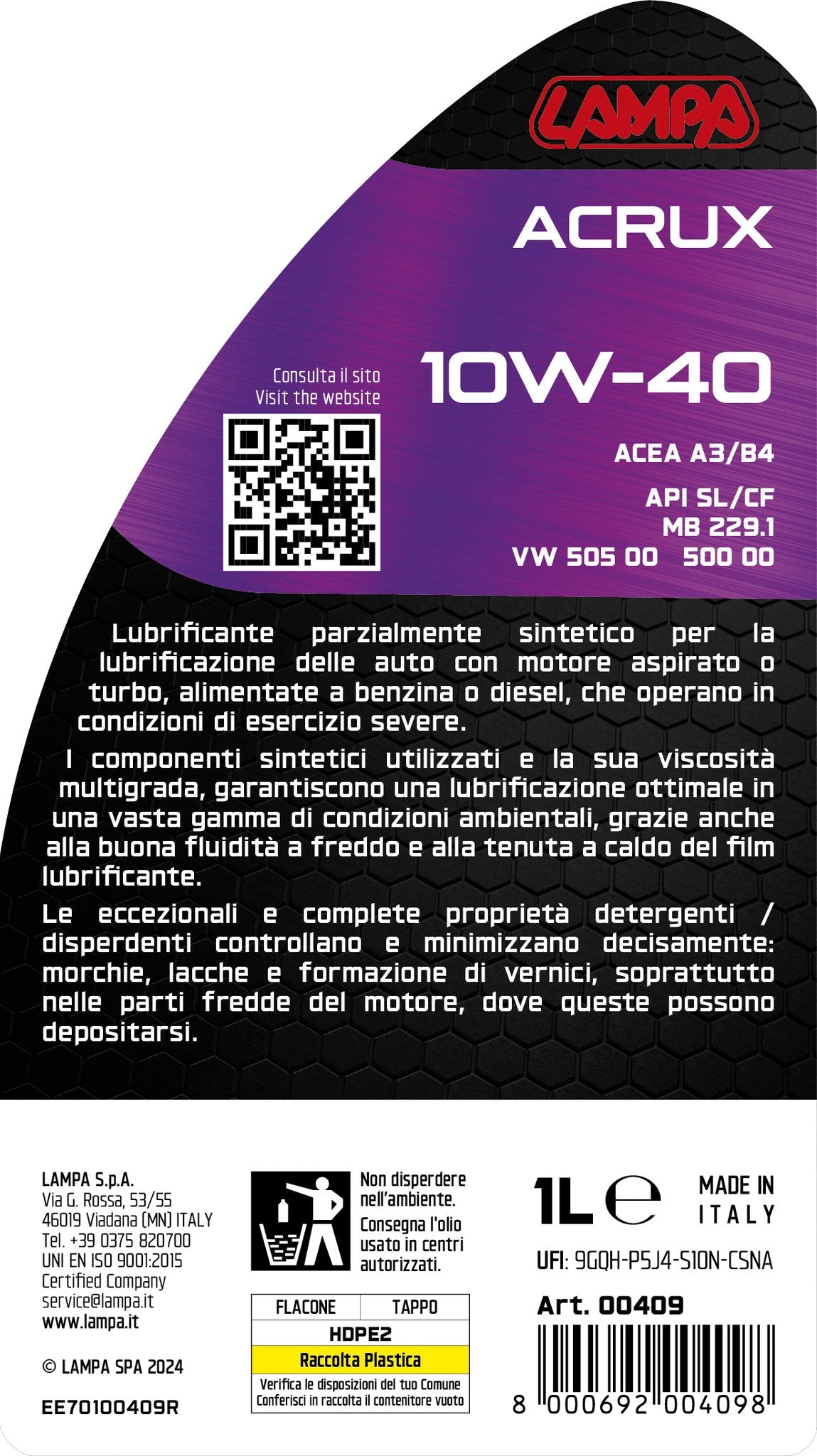 Lampa Acrux 10W-40, olio motore auto - 1 L 00409