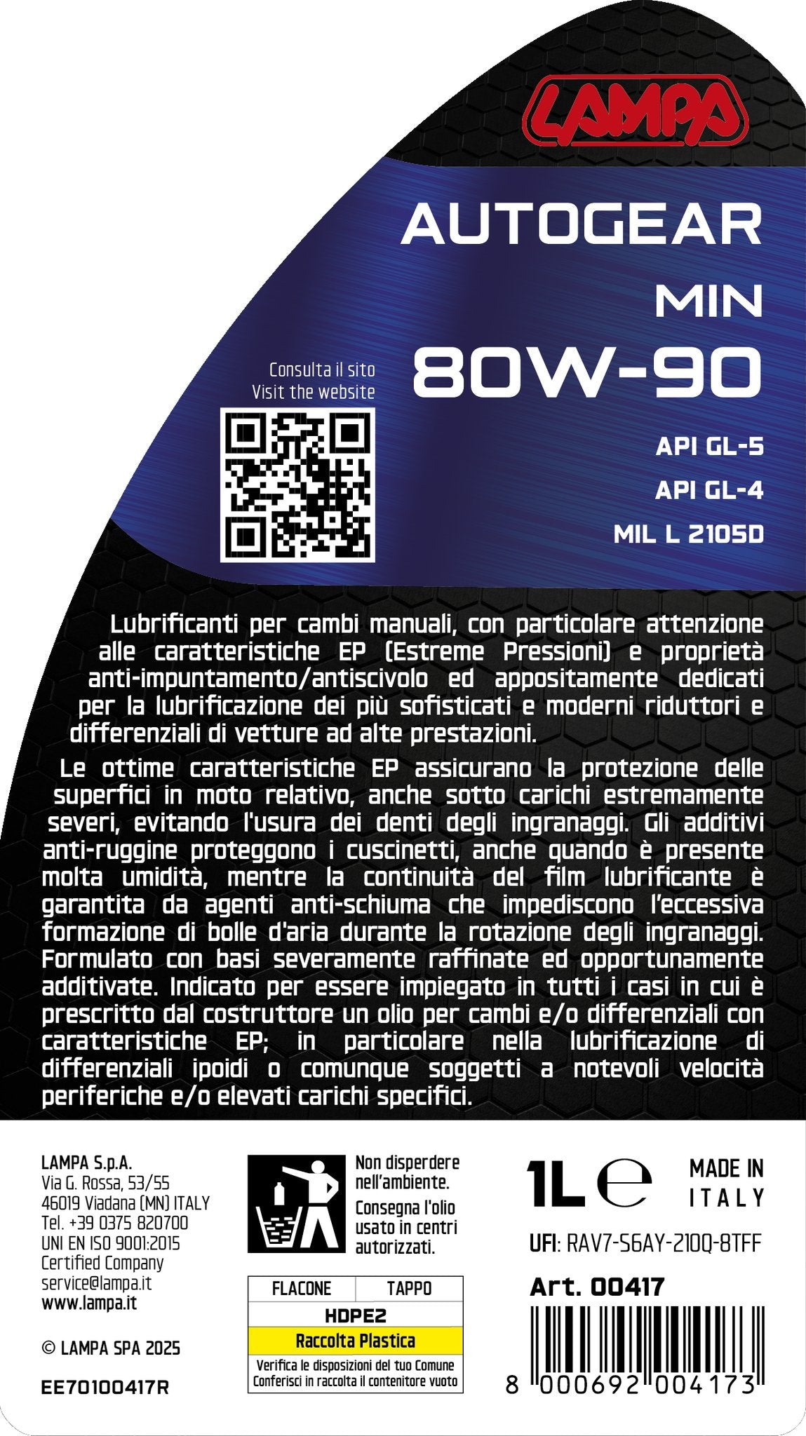Lampa Autogear Min 80W-90, olio cambio manuale - 1 L 00417