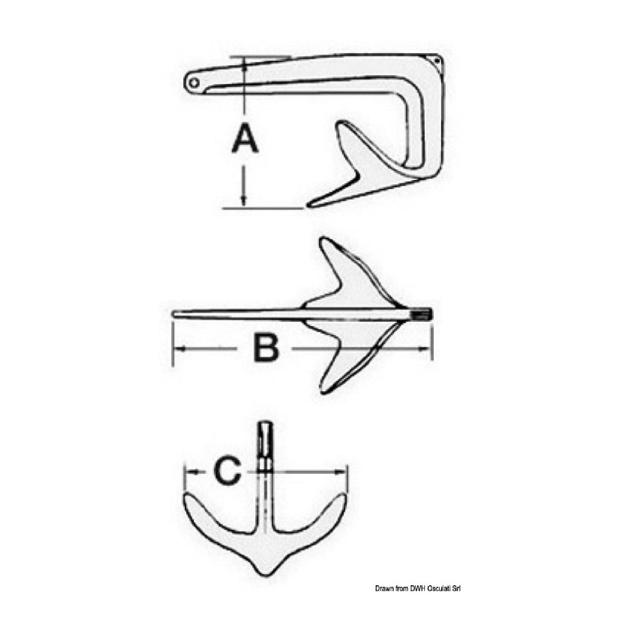Anclaje de trébol Osculati, versión plegable, fabricado en acero fundido galvanizado en caliente 01.104.05