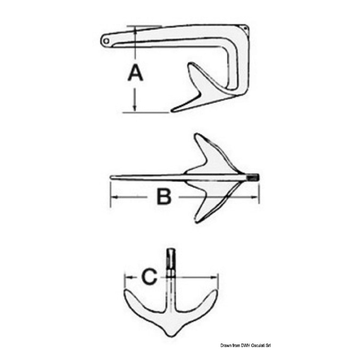 Osculati Trefoil anchor in stainless steel with locking plate 10 kg 01.117.10