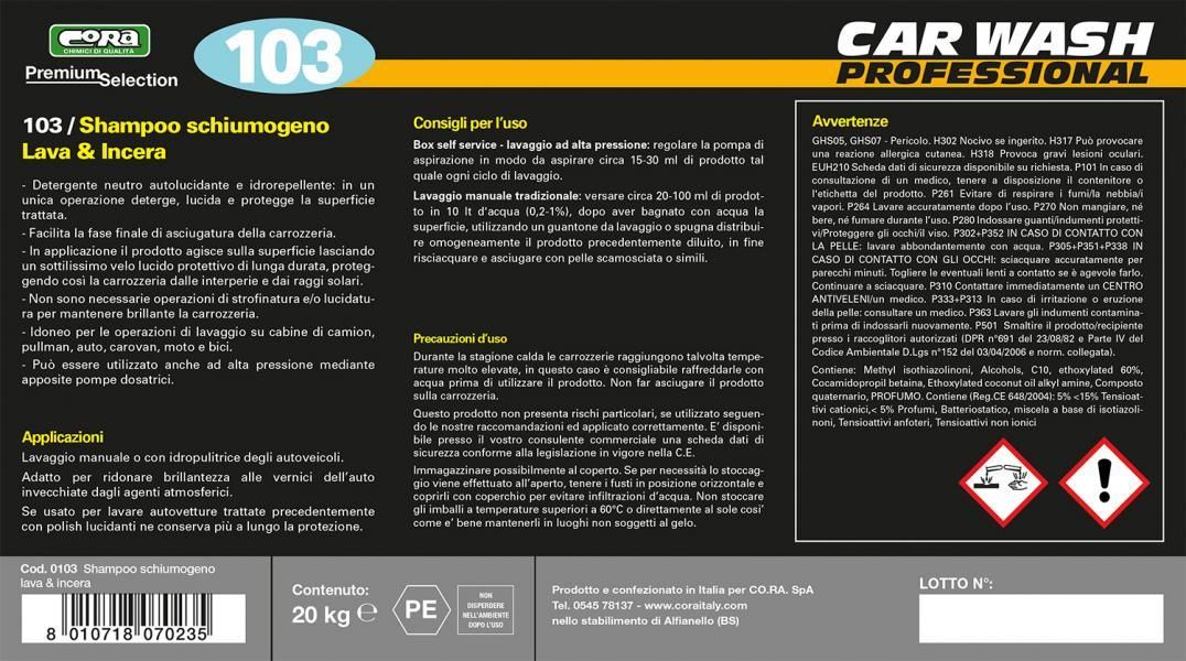 Cora Shampoo schiumogeno Lava & Incera 20 kg