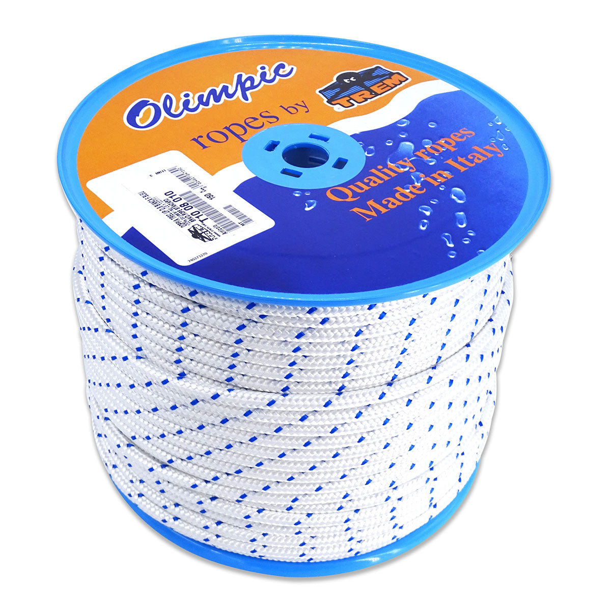 Trem – Geflochtene Ankerleine aus weißem Polyester mit blauem Faden