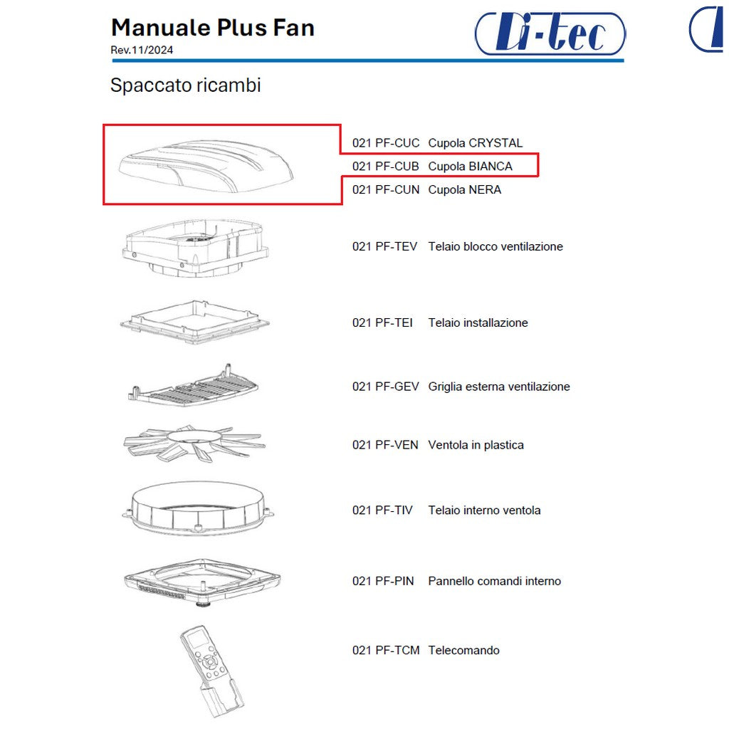Di-Tec Cupola di ricambio bianca per ventilatore Plus Fan