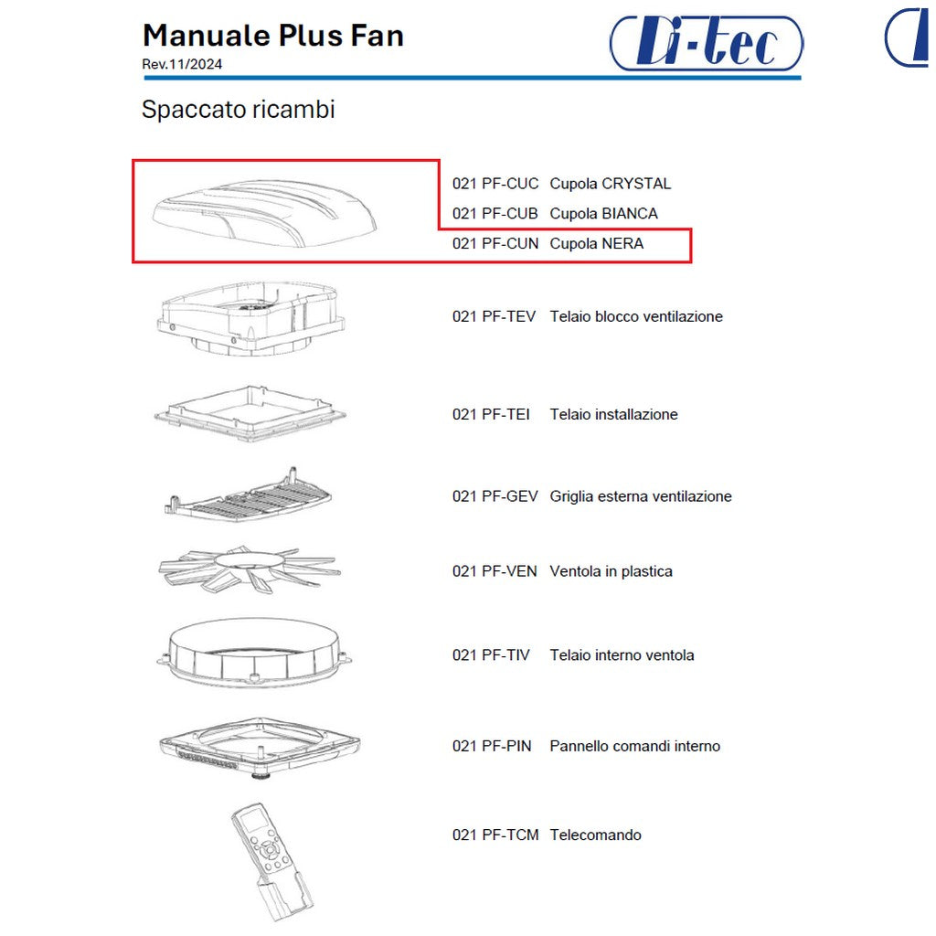 Di-Tec Cupola di ricambio nera per ventilatore Plus Fan
