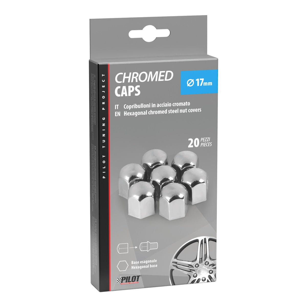 Pilot Chromed Caps, copribulloni in acciaio cromato - diametro 17 mm