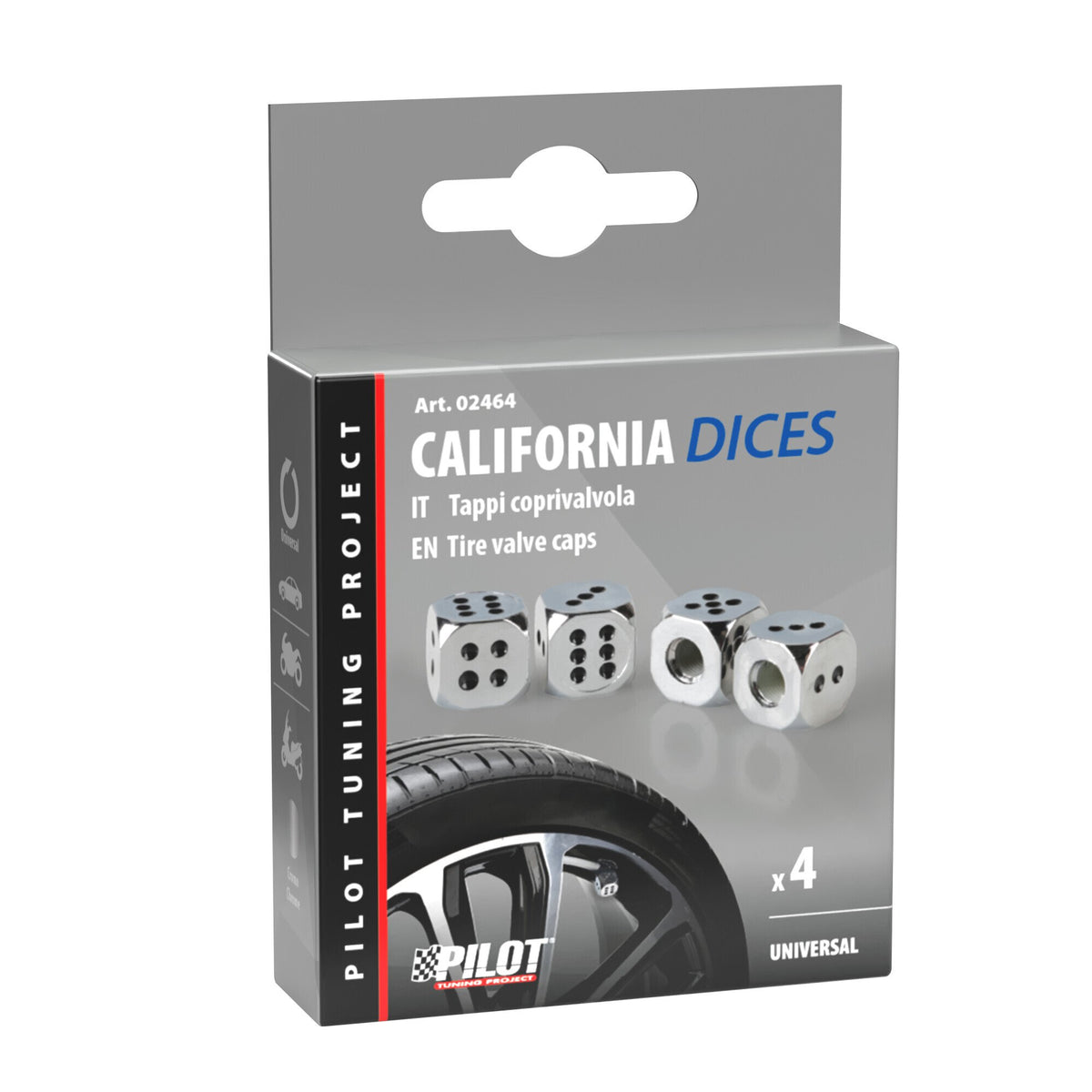 Pilot California-Dices, set 4 tappi coprivalvola - Cromo