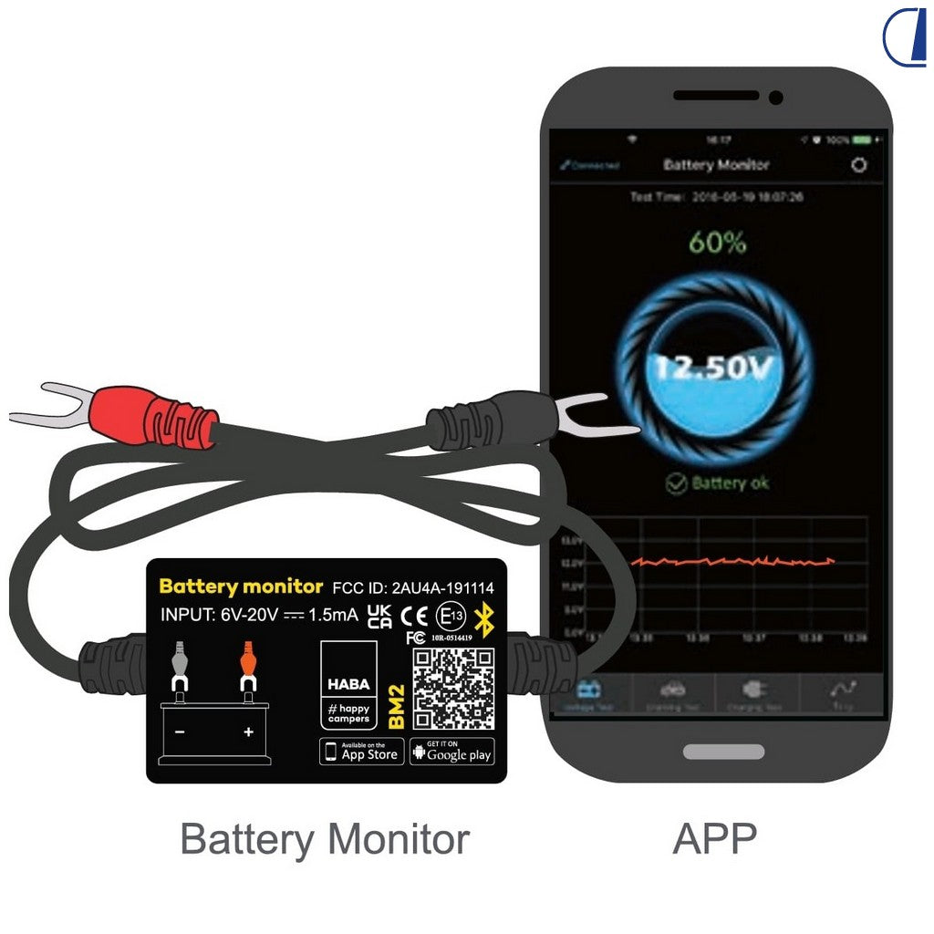 Di-Tec Monitor batteria Bluetooth 6–20 V CC con app smartphone