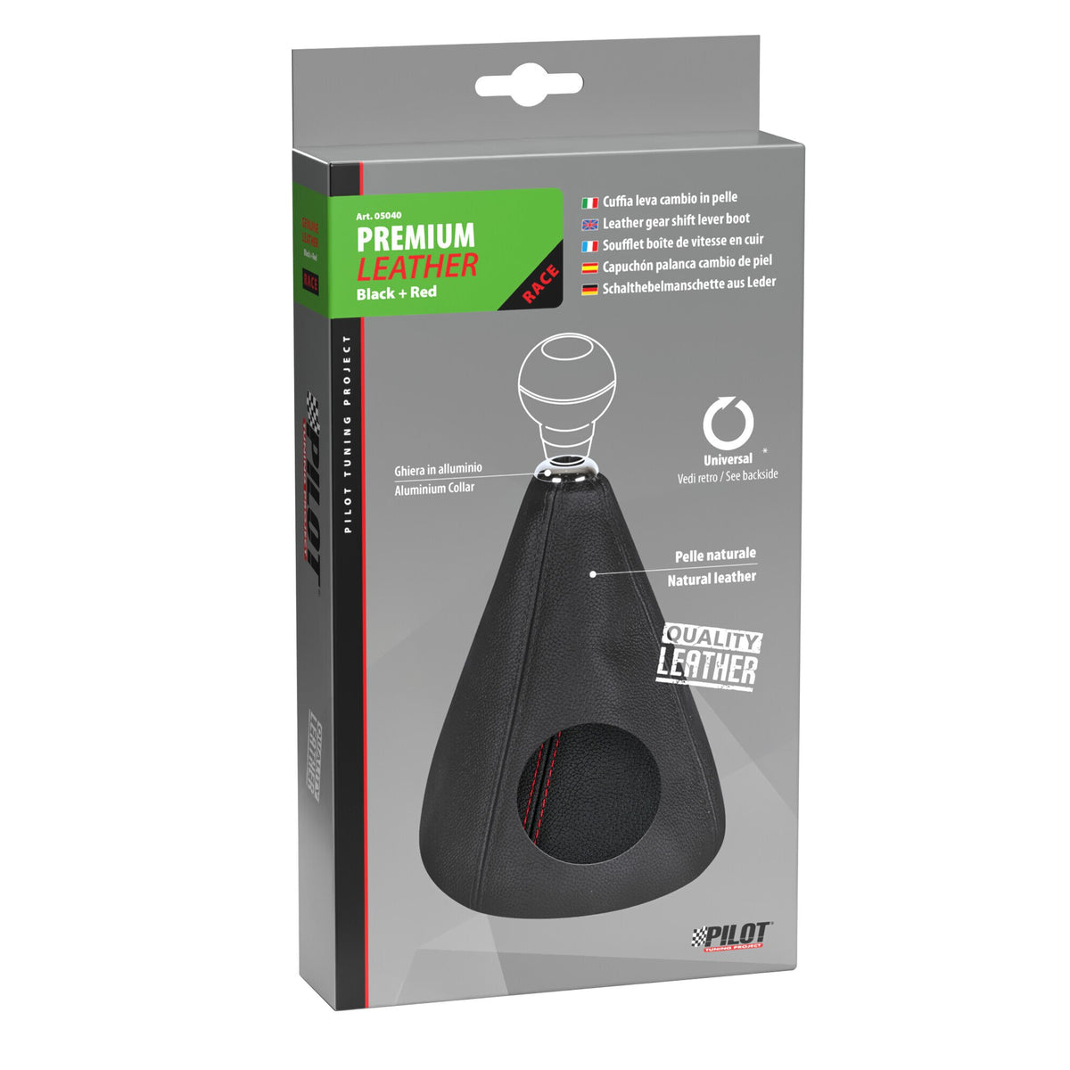 Pilot Premium, cuffia leva cambio in pelle - Nero/Rosso