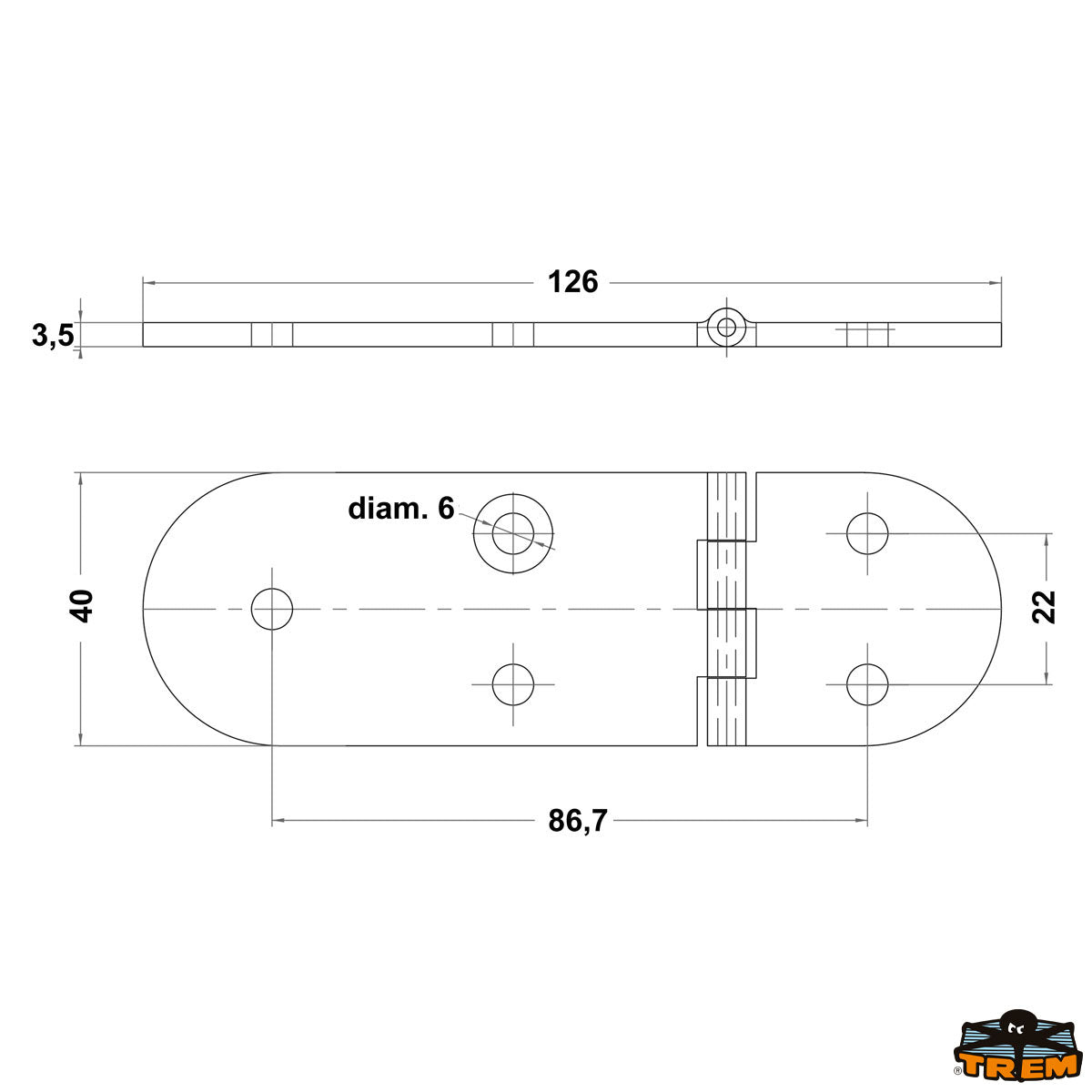 Trem Cerniere inox AISI 316 126x40 mm