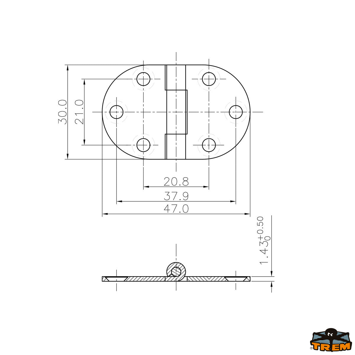 Trem Cerniera inox AISI 316 47x30 mm