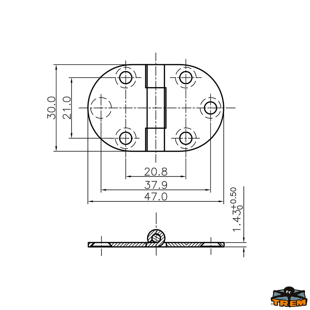 Trem Cerniera inox AISI 316 47x30 mm