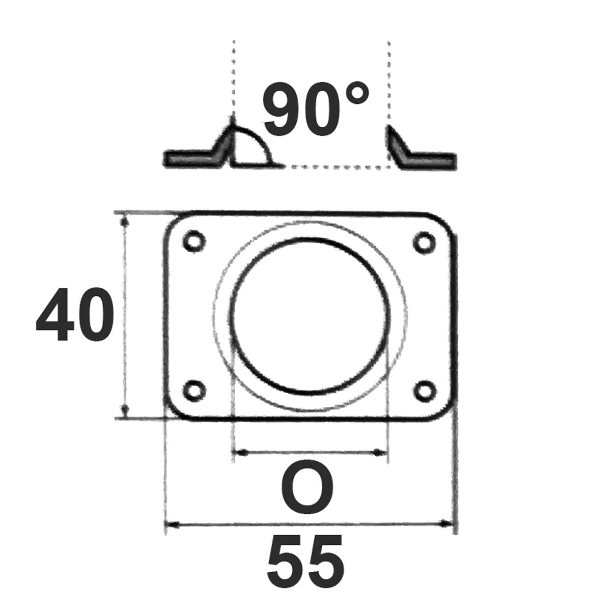 Trem Rectangular Weldable Base 90 d. mm 28 d. mm 28 Inclination 90