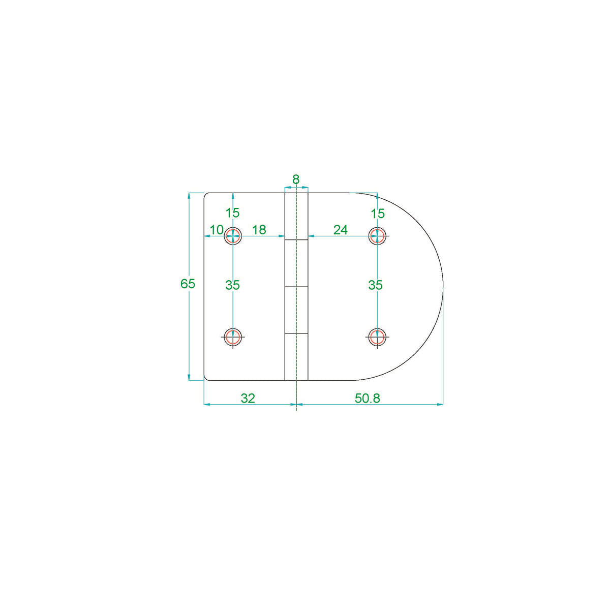 Bisagra Trem de acero inoxidable 82x65 mm recta