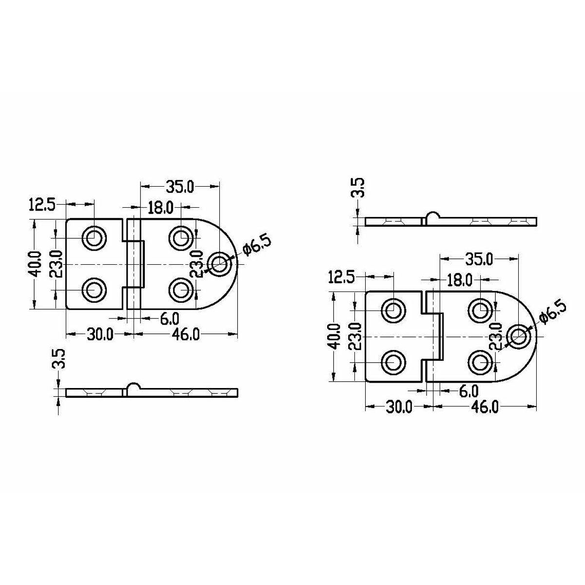 Bisagra Trem de acero inoxidable 76x40 mm invertida