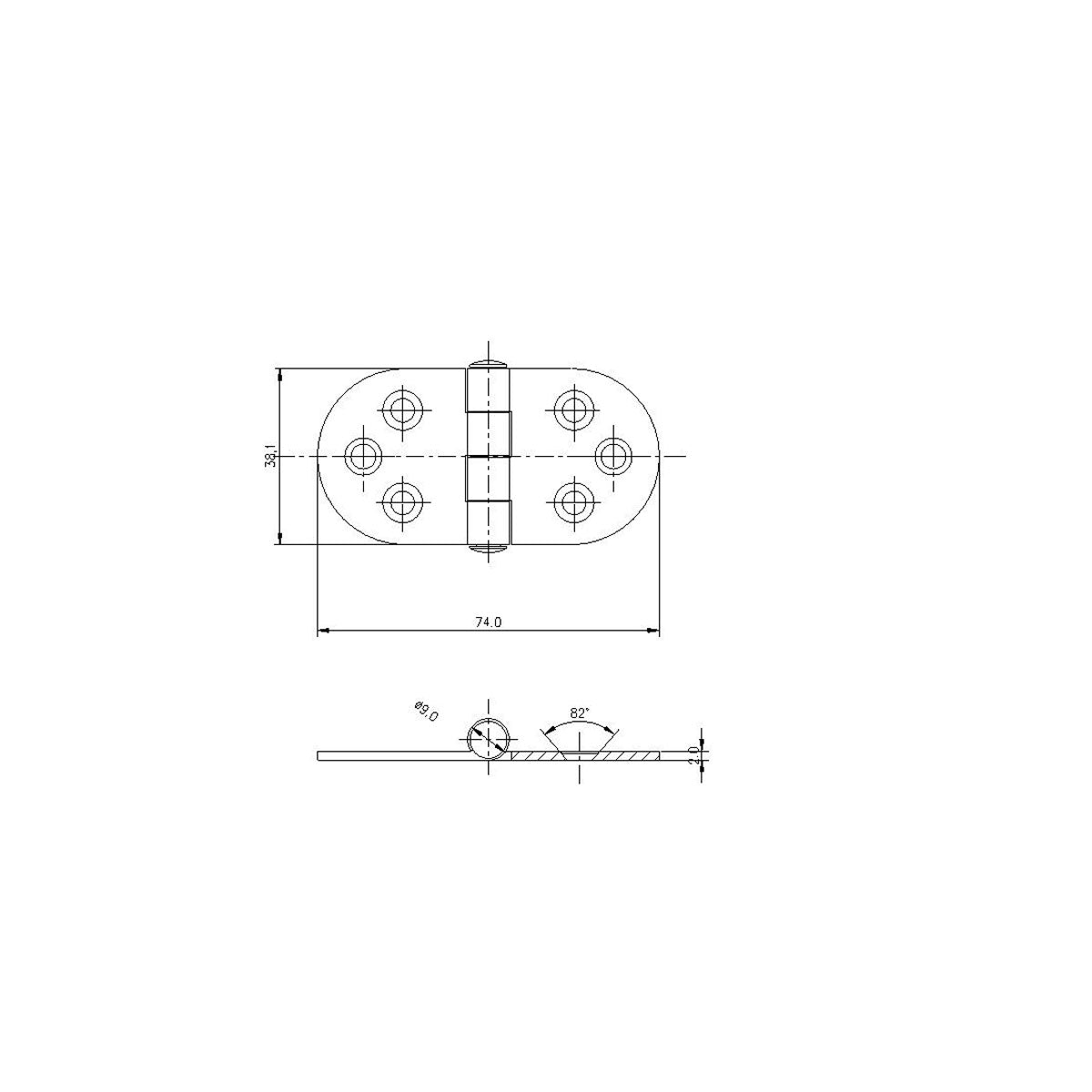 Bisagra Trem de acero inoxidable con pasador central de 76 x 40 mm