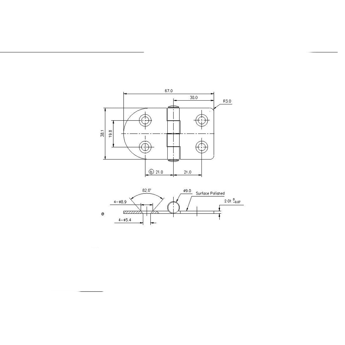 Trem Edelstahlscharnier 67x38 mm gerade