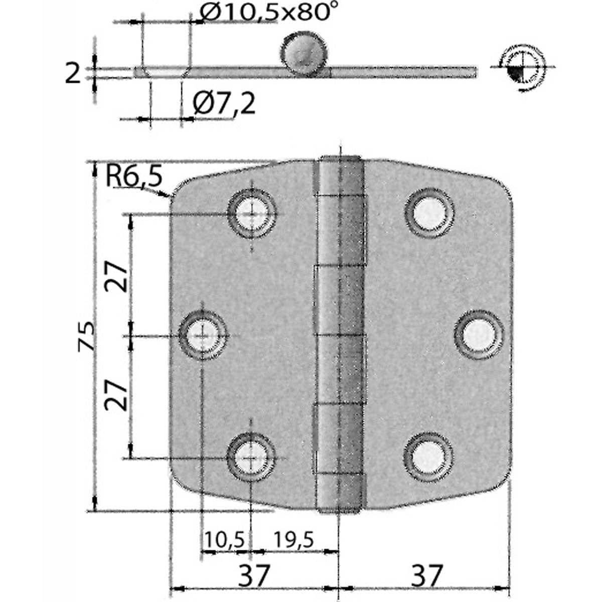 Trem-Scharnier aus Edelstahl, Gewicht 0,1 kg