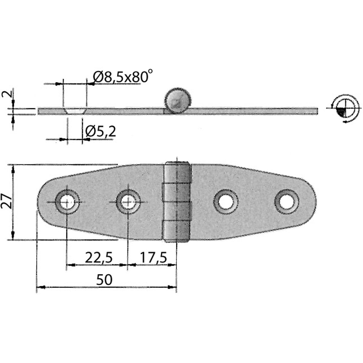 Trem Edelstahl-Scharnier, Paketgewicht 0,24 kg, gerade Ausführung, 6 Stück