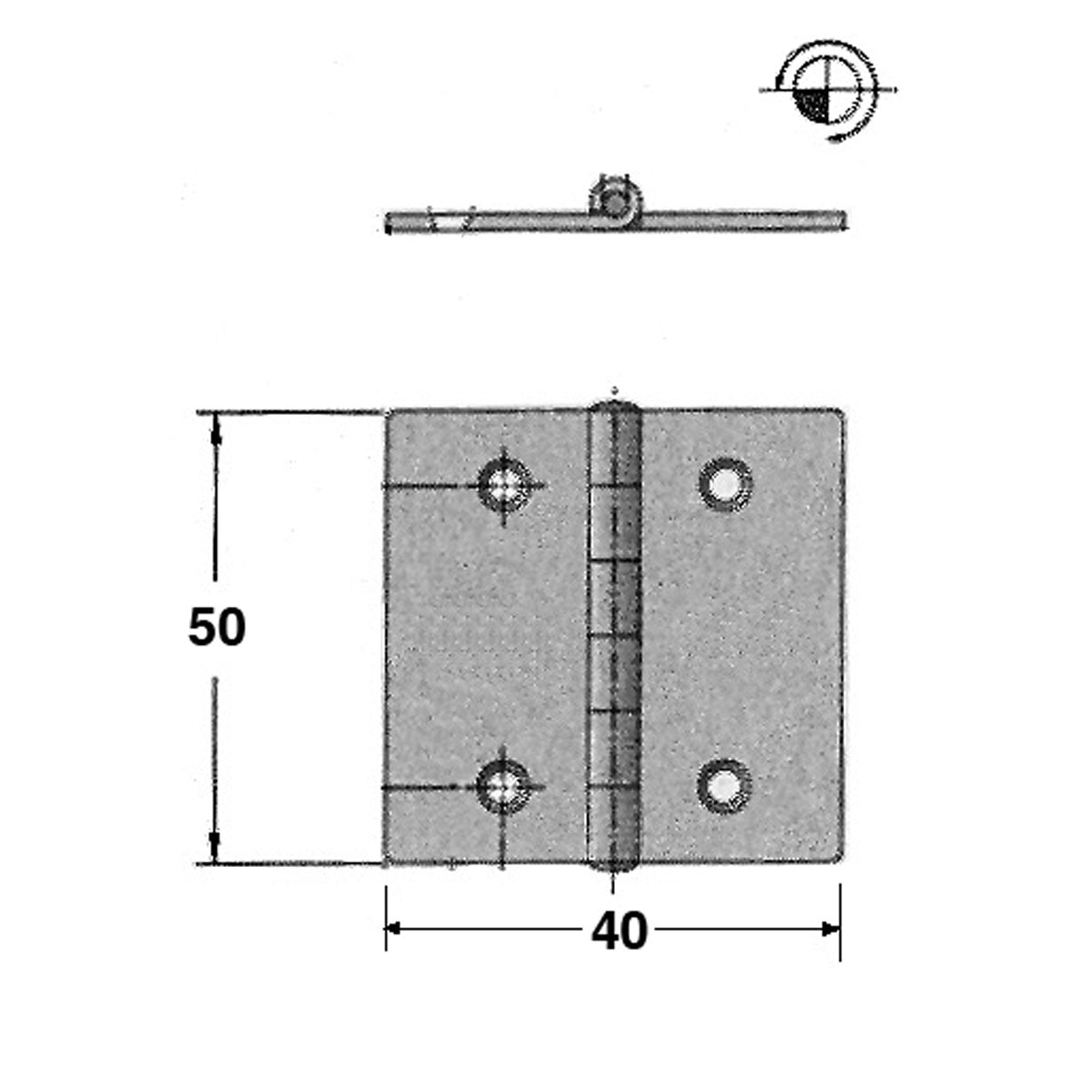 Bisagra Trem de acero inoxidable Peso del paquete Kg 0,084 H. mm 50 mm 40 6 uds