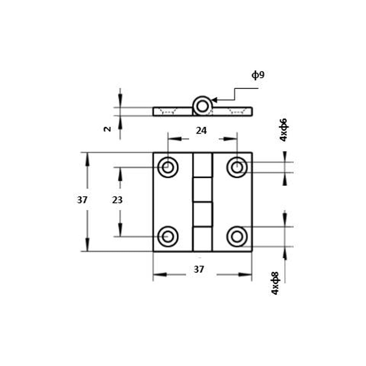 Trem Edelstahlscharnier mit Klebedeckfolie 40x40 mm 40x40x2 mm 40x40x2