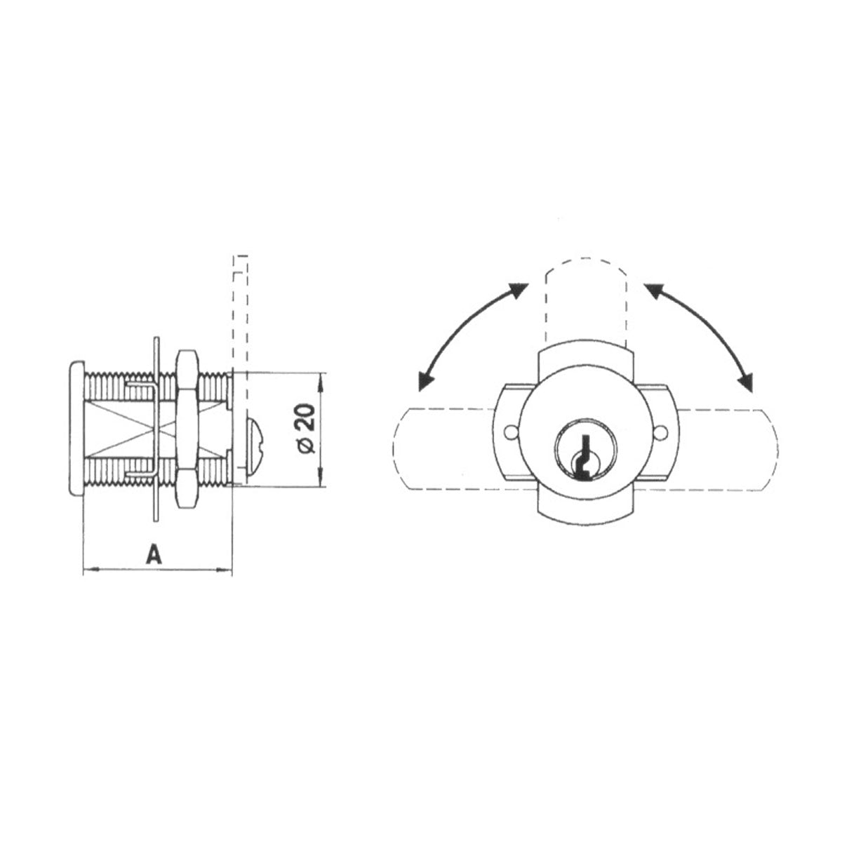 Cerradura de latón Trem ideal para taquillas d. mm 20 d. 20mm a 30mm