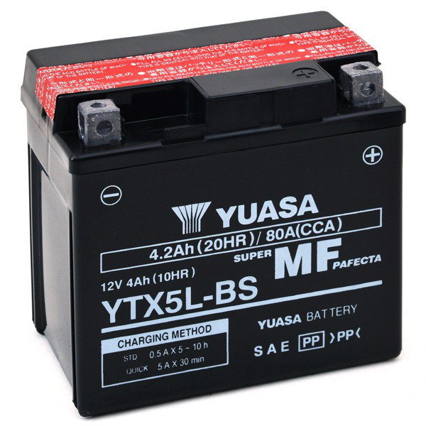 YUASA YTX5L-BS Motorradbatterie (versiegelt, Säure enthalten) 12V/4Ah