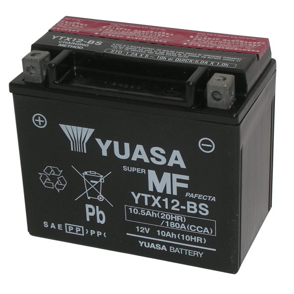 Batería para motocicleta YUASA YTX12-BS (sellada con ácido incluido) 12 V/10 Ah