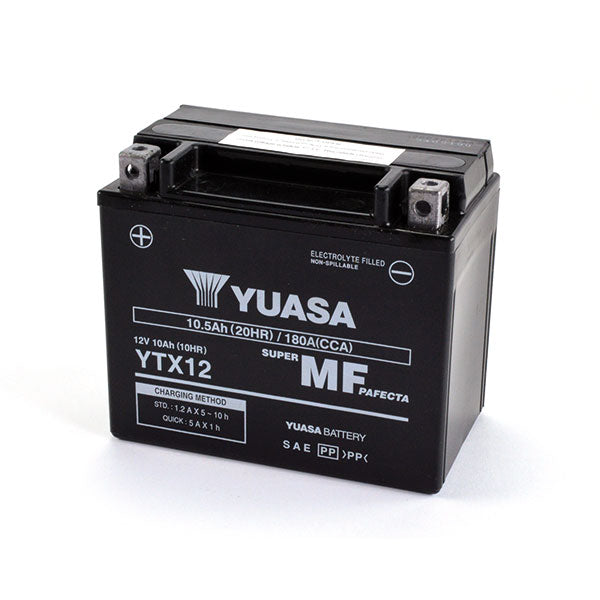 YUASA YTX12 Motorradbatterie (versiegelt und aktiviert – werkseitig versiegelt) 12 V/10 Ah