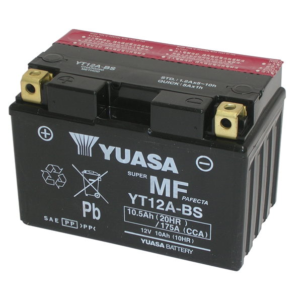 Batería para motocicleta YUASA YT12A-BS (sellada con ácido incluido) 12 V/9,5 Ah