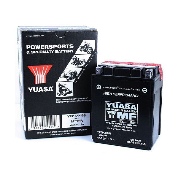 YUASA YTX14Ah-BS Motorradbatterie (versiegelt, Säure enthalten) 12V/12Ah