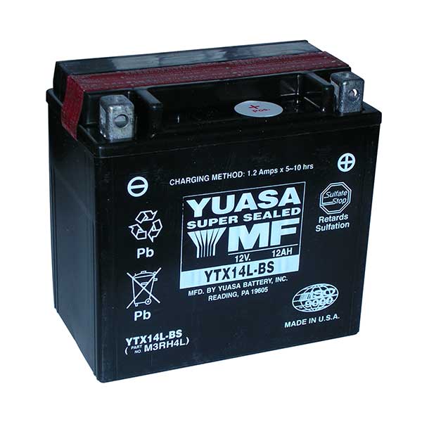 YUASA YTX14L-BS Motorradbatterie (versiegelt, Säure enthalten) 12V/12Ah