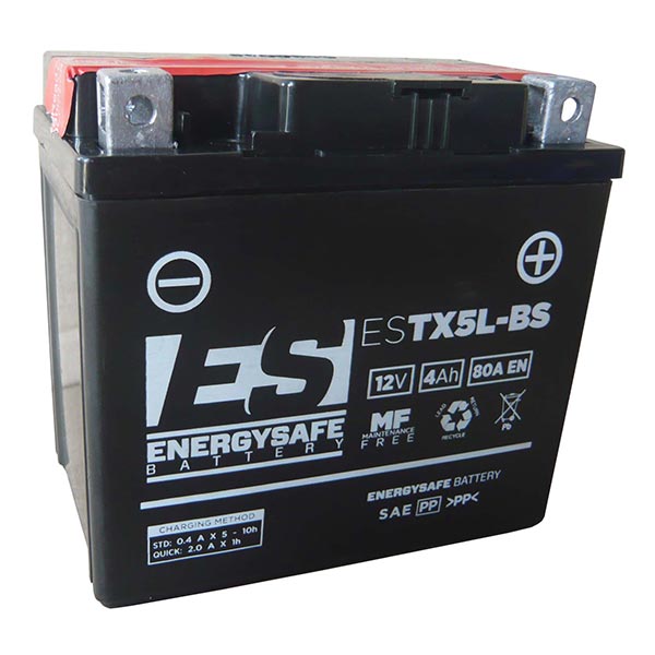 Energysafe ESTX5L-BS Motorradbatterie (versiegelt, Säure enthalten) 12V/4Ah