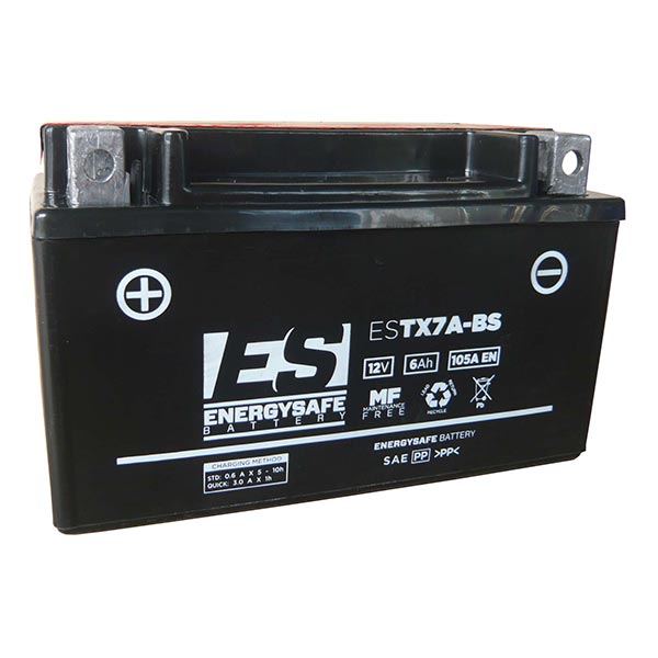 Batería para motocicleta Energysafe ESTX7A-BS de 12 V/6 Ah (sellada con ácido incluido)