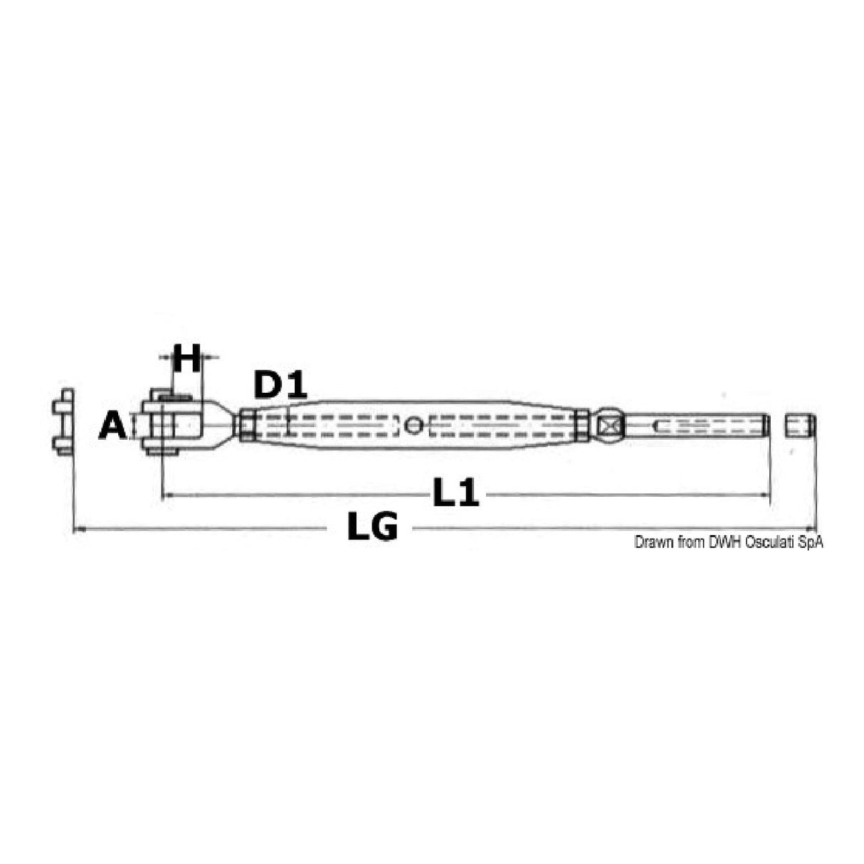Tensor torneado Osculati de barra con terminal para prensar sobre cable de acero inoxidable 07.194.06