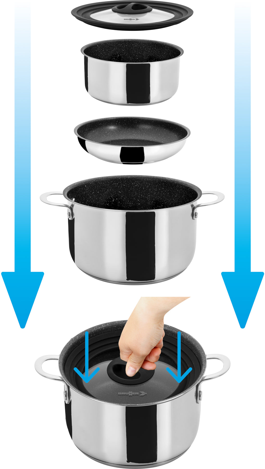Juego de utensilios de cocina para camping al vacío Brunner Popote Academy 5+1, diámetro 20