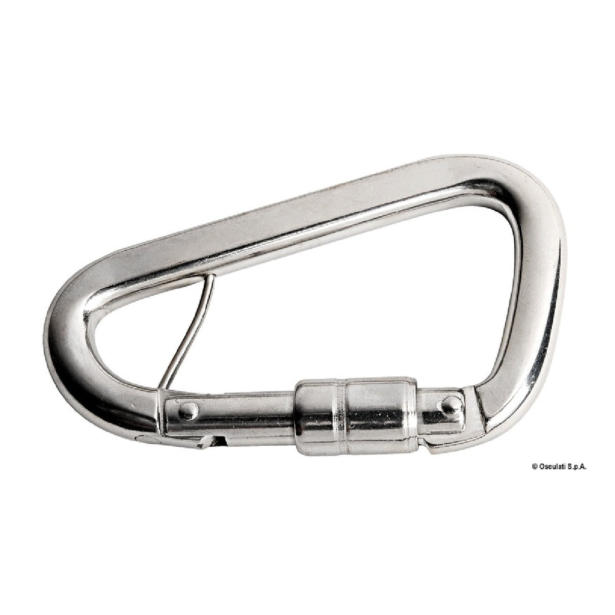 Mosquetón de acero inoxidable Osculati diseñado específicamente para cinturones de seguridad 09.200.00