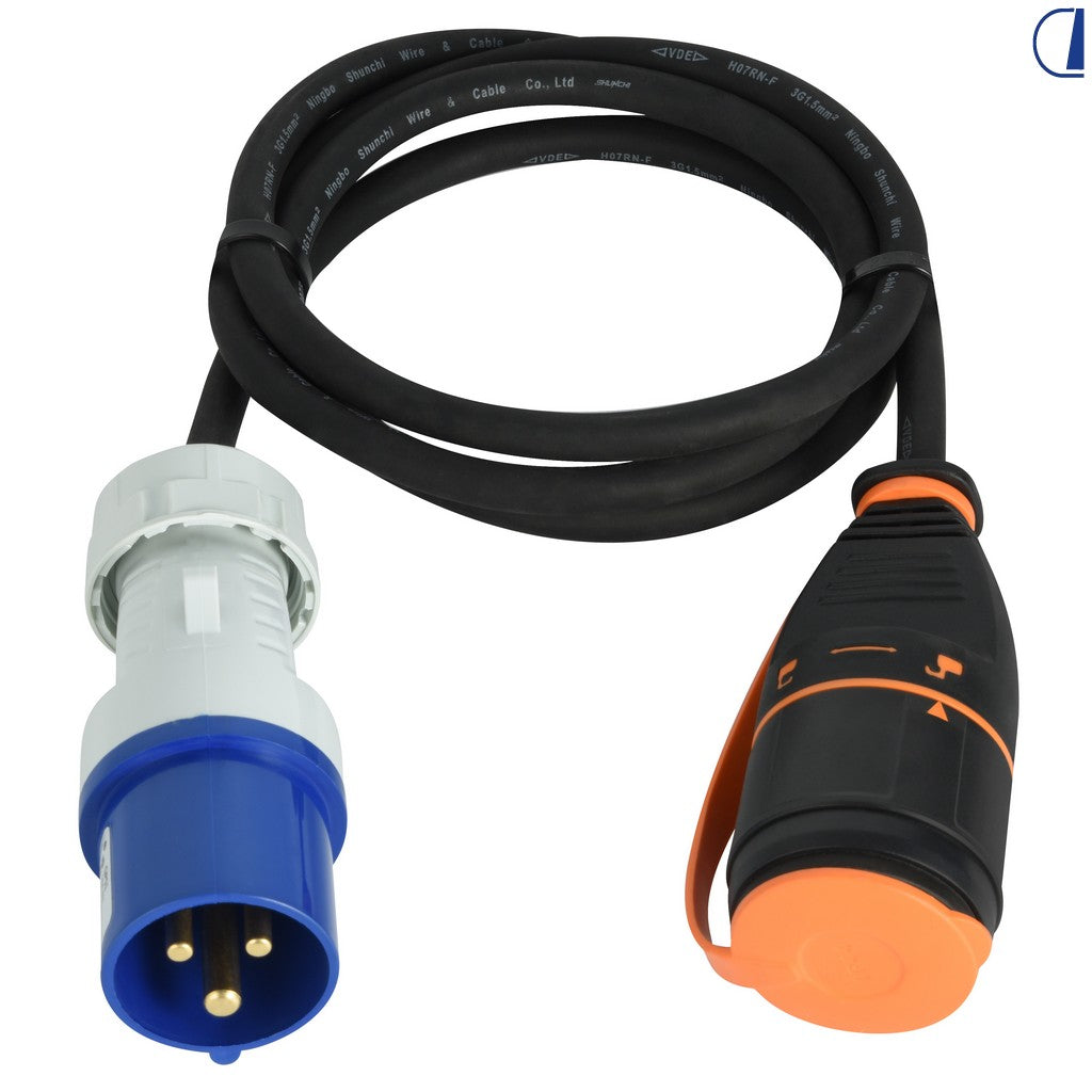 Di-Tec Adattatore spina CEE a Schuko Electralock 1,5 m IP44 con coperchio
