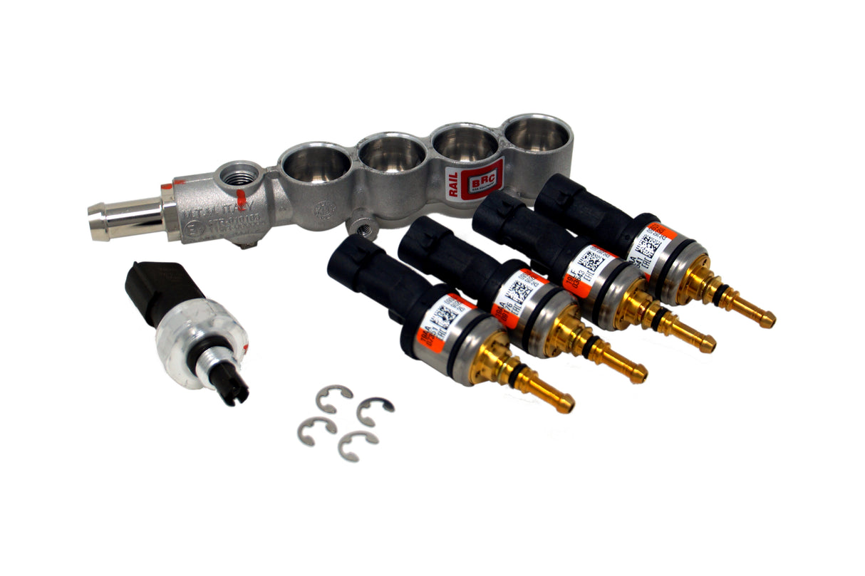 BRC rail iniettore 4 cilindri IN03 incl. sensore pressione, arancione