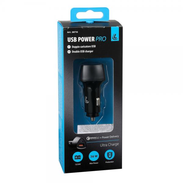 Lámpara USB Power Pro, cargador USB de 2 puertos de carga ultrarrápida, 36 W, 12/24 V, 38716