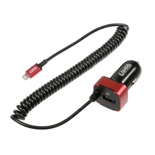 Cargador Apple de 8 pines/micro USB con 1 USB de carga rápida de 2500 mA, 12/24 V, 38842
